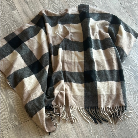 Plaid Fringe Scarf in Black and Tan - Picture 8 of 8